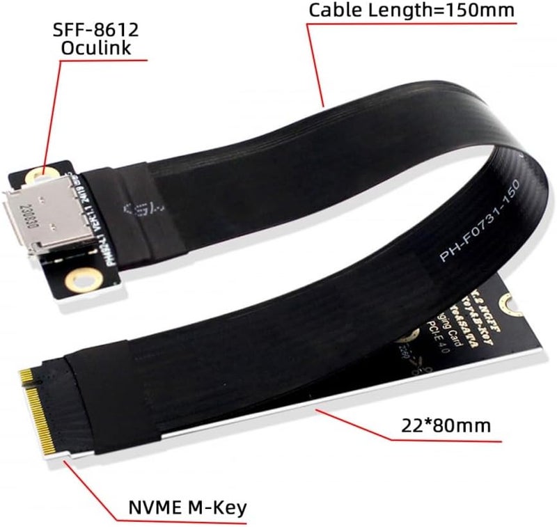 CY 2280 NGFF PCI-E4.0 M.2 M-Key to Oculink SFF-8612 SFF-8611 Host Cable 15cm for NVME U.2 SSD Egpu - Image 3